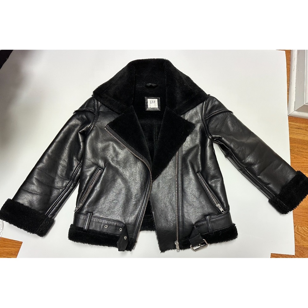 Girls Black Gap Sherpa Moto Jacket - Size M